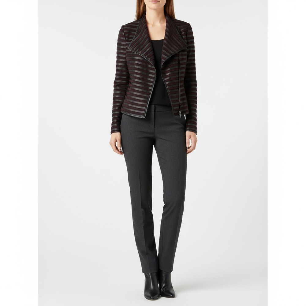 THE LIMITED COLLECTION Womens Medium Black Moto Jacket Asymmetrical Striped